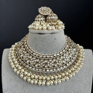 White Bridal Kundan Pearl Necklace Set/ Kundan Choker/ Bollywood Jewelry/ Indian jewelry/ Pakistani/ punjabi necklace/bridal /indian wedding