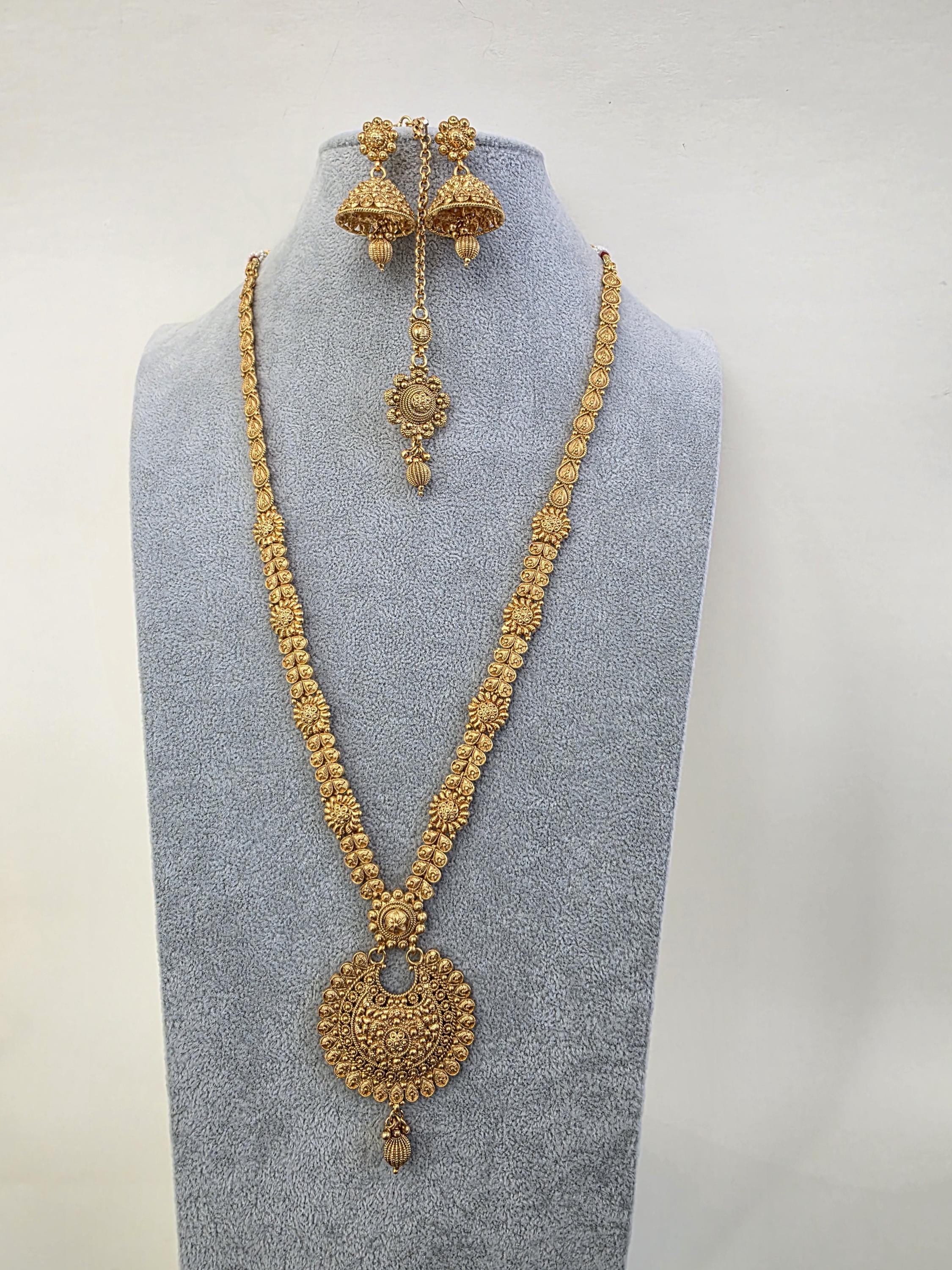Antique Gold Long Necklace/indian Necklace/south Indian Necklace 