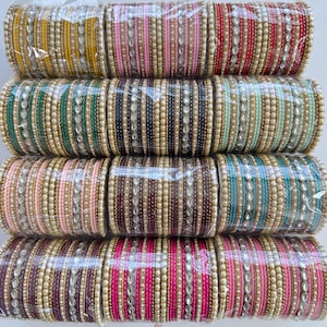 Restocked Bollywood Style Indian Fancy Bangles Set /Colorful gold dust/Glitter/Bridal/Wedding/Indian Fancy bangles Festive/Return Gift
