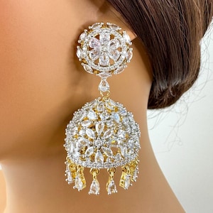 CZ Diamant 2-Ton gold Jhumka / CZ Indian Jhumka / indischer Schmuck / pakistanische Schmuck / indische Ohrringe / indische Hochzeit / Geschenk für sie