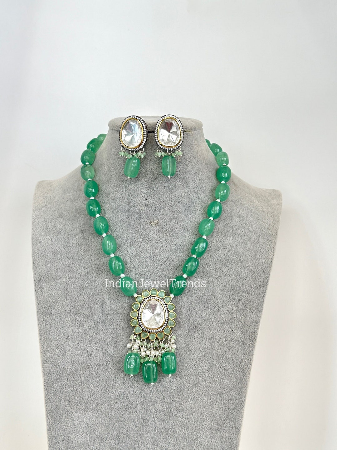 Mint Victorian Uncut Polki Kundan Necklace/indian Long Necklace ...
