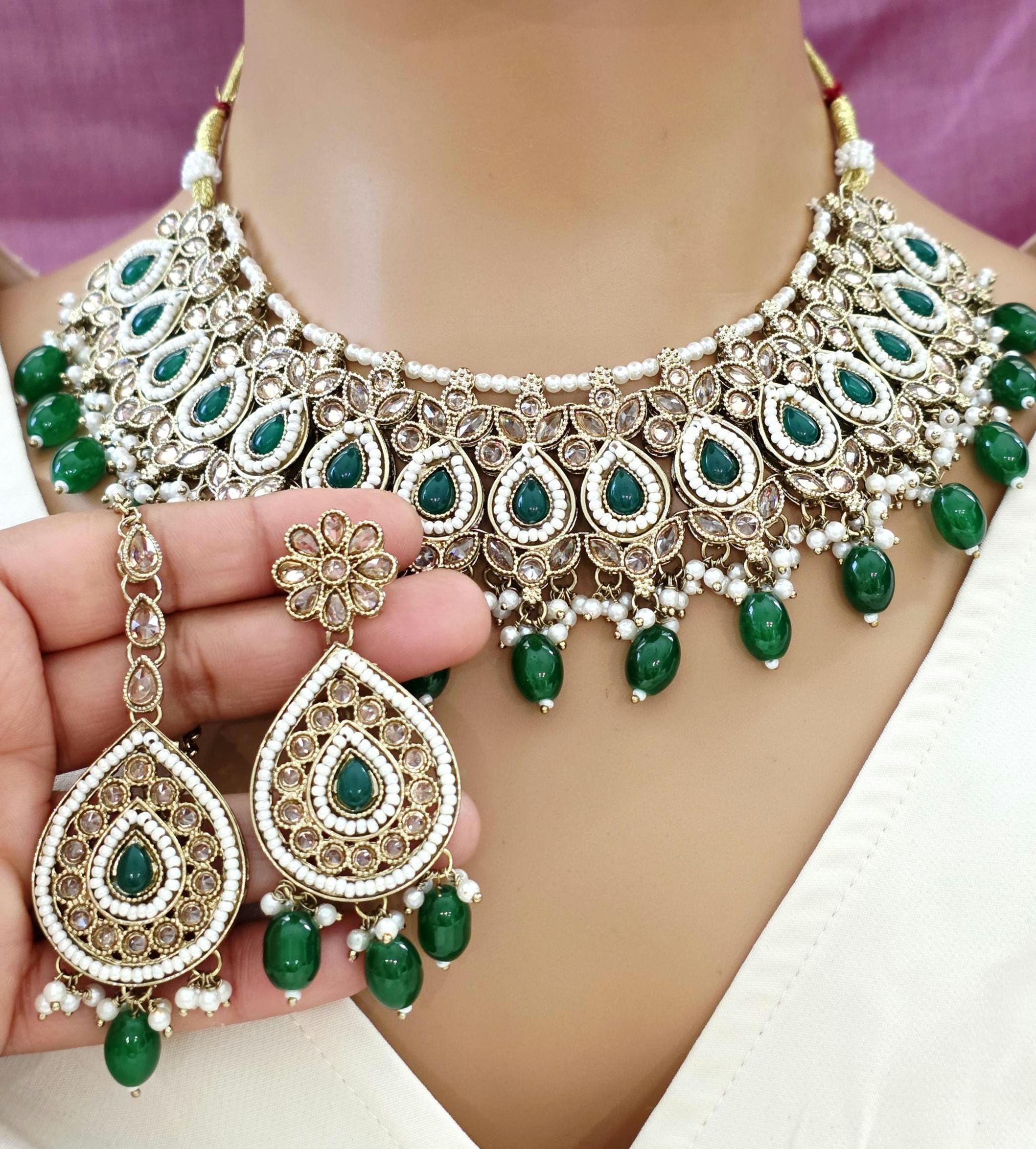 Green Antique Polki Kundan Necklace/indian Jewelry/pakistani