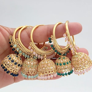 Gold plated polki Hoop Earrings/Bali Jhumkas/Traditional ethnic earrings/Trendy earrings/Statement earrings/Bridal jewelry/Pakistani/Punjabi