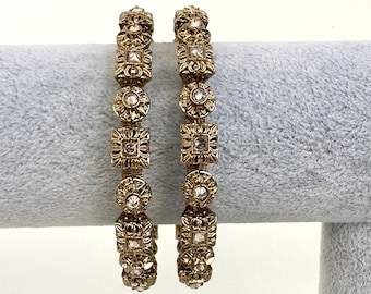Bollywood Style Polki Kundan antique dull gold finish Bangles Set(2 PC)/Punjabi bangles/Bridal bangles/Indian wedding jewelry/pakistani/Kada
