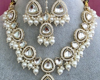 Pearl Kundan victorian necklace/Indian necklace/indian jewelry/Wedding necklace/Bridal necklace/Punjabi/Pakistani jewelry/Indian wedding