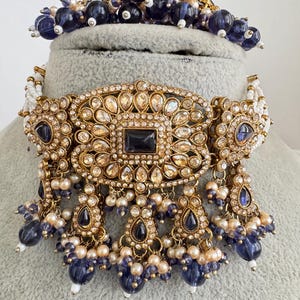 Blue Shadow Stone Kundan Necklace Set/ Bollywood Jewelry/ Indian jewelry/ Pakistani necklace/Punjabi/bridal necklace/Indian wedding