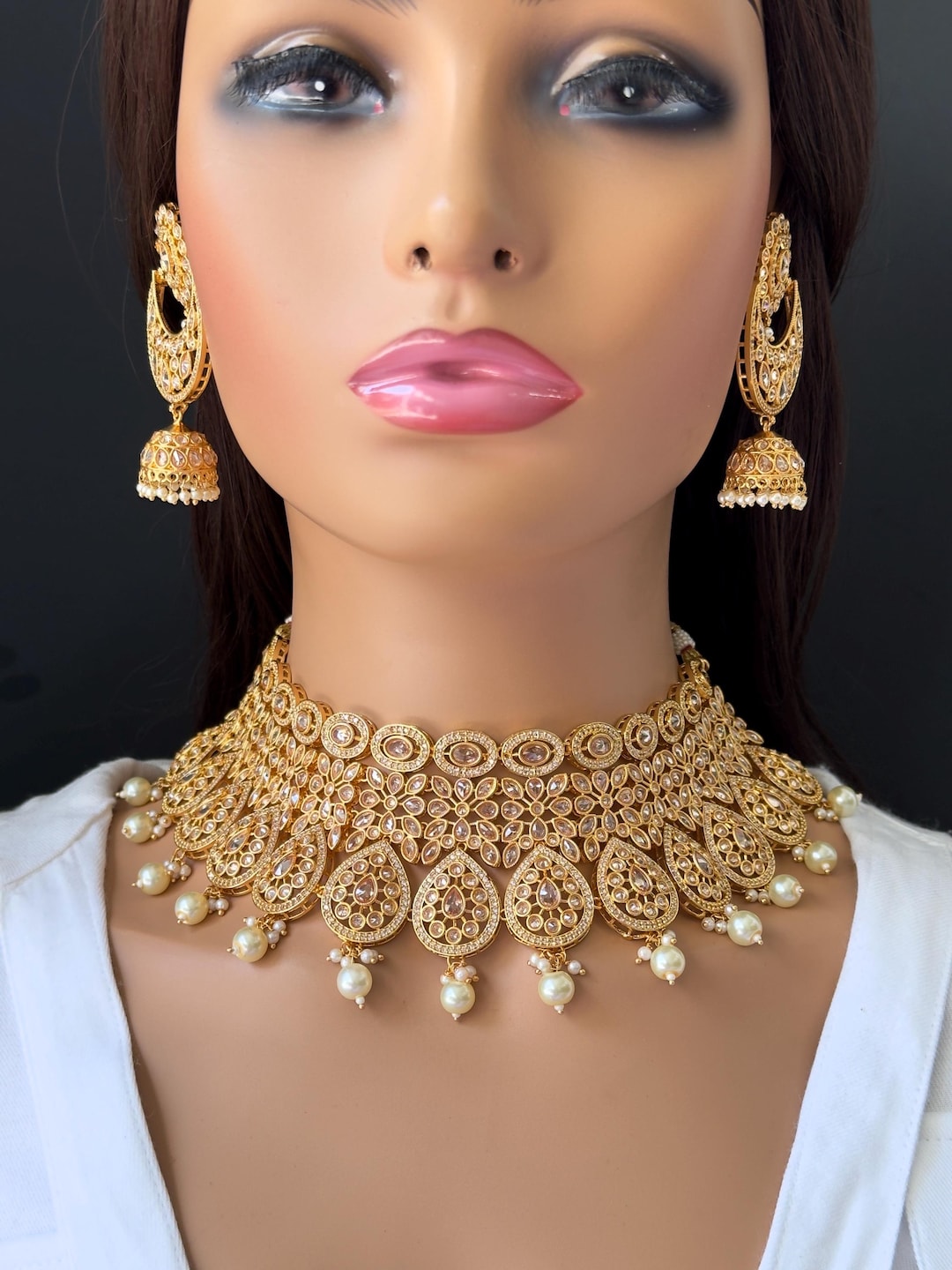 White Color Gold Plated Faux Polki Braid Accessories - PK-HA10 main image 1