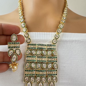 White Kundan Meenakari Long Necklace set/Indian Jewelry/Gold Long necklace/Rani haar/Indian wedding /Bridal necklace Bollywood necklace