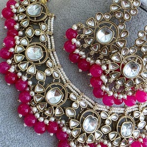 Hot Pink Pearl Kundan Choker Set: Bollywood Indian Wedding Jewelry image 3