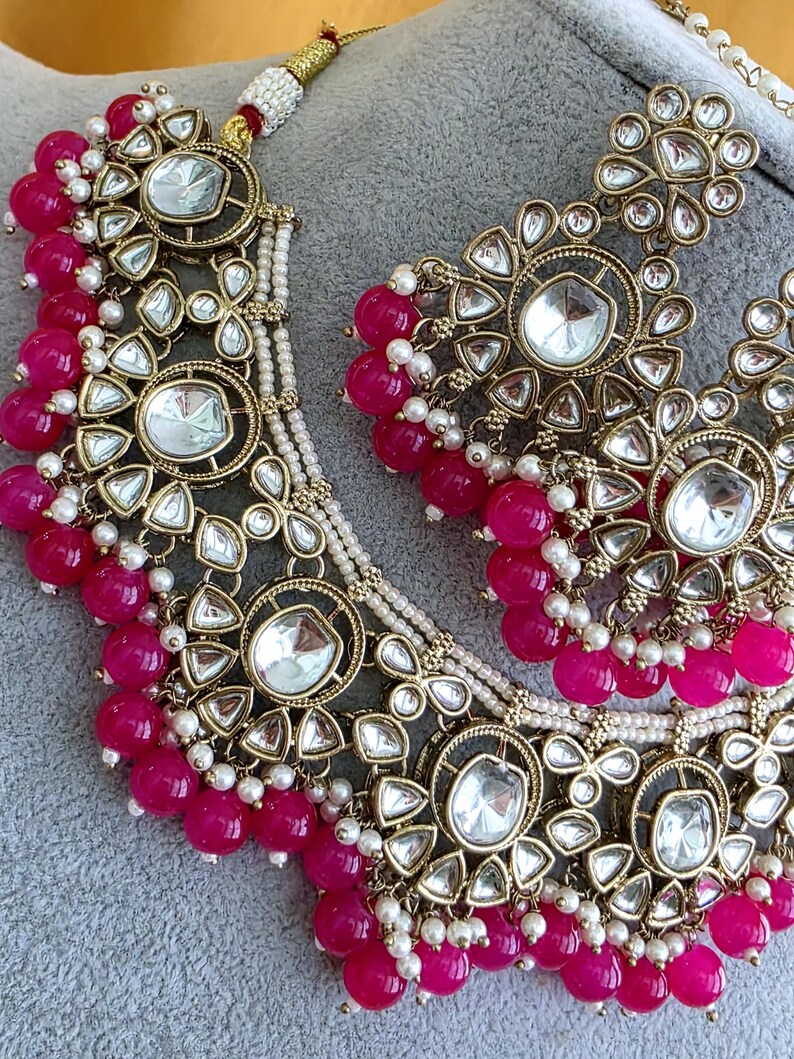 Hot Pink Pearl Kundan Choker Set: Bollywood Indian Wedding Jewelry image 3
