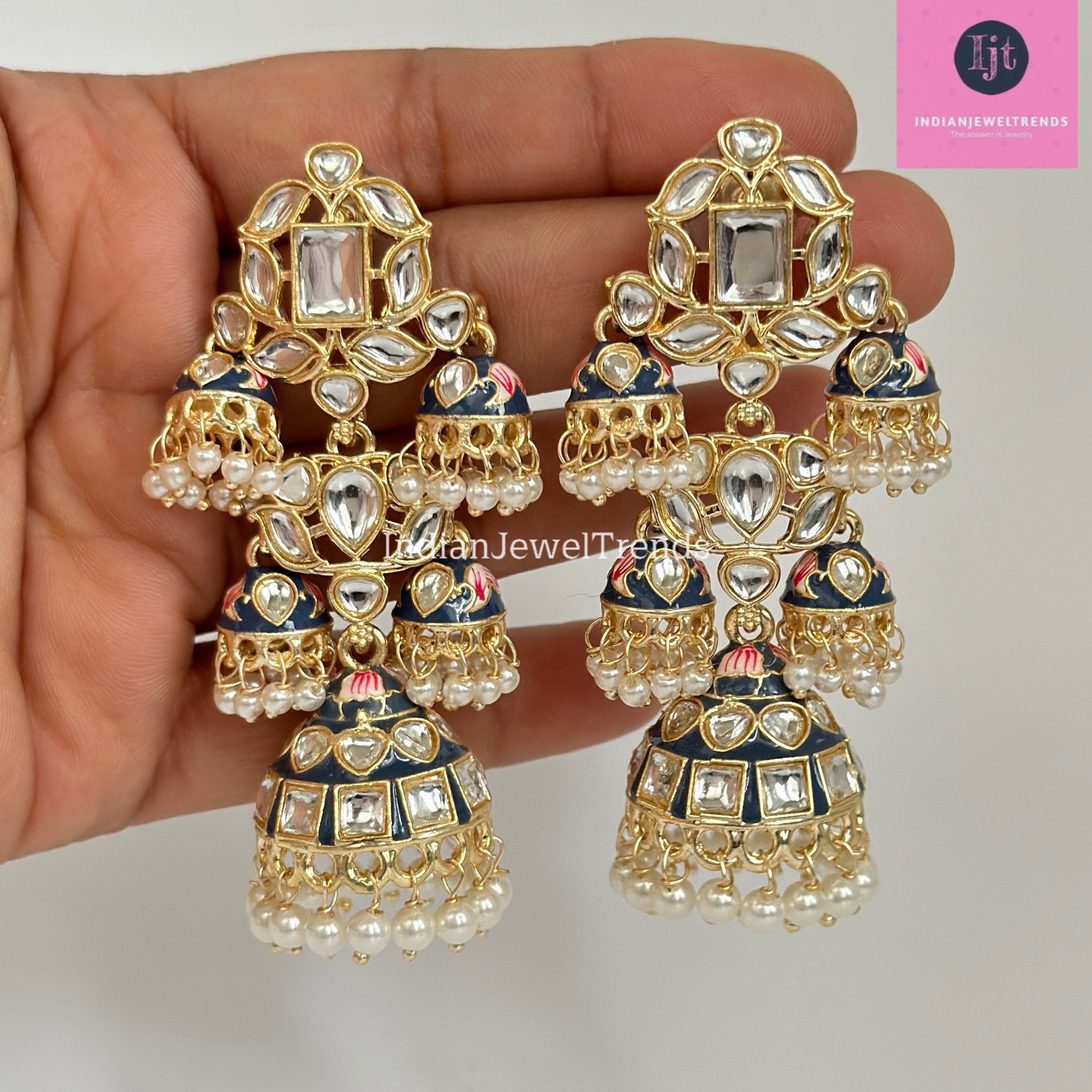 Bahubali Gold Pearl Meenakari Kundan Indian Long Jhumka Earrings, Bollywood  Punjabi Pakistani Earrings for Wedding Jewelry - Etsy Norway, image size:2487x2487