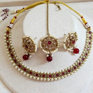 Ruby Antique Polki Kundan Necklace set, Indian necklace,Antique Dull Gold necklace, Indian,Pakistani Jewelry,Indian Wedding,Bridal set image 6