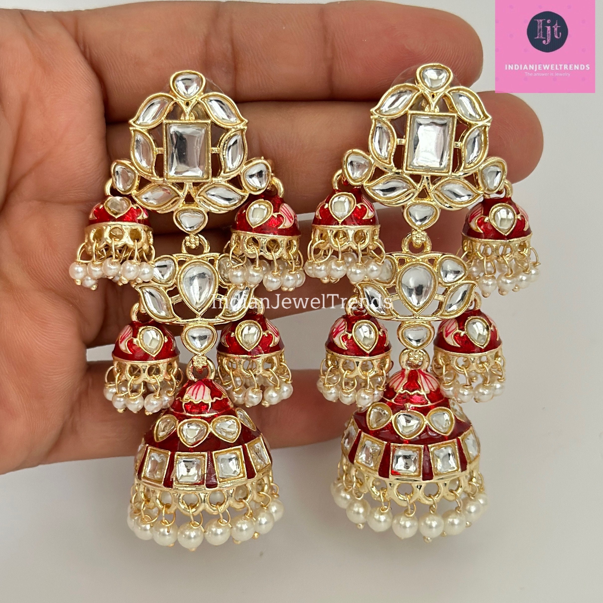 Bahubali Gold Pearl Meenakari Kundan Indian Long Jhumka Earrings, Bollywood  Punjabi Pakistani Earrings for Wedding Jewelry - Etsy
