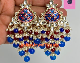 Bollywood Meenakari Kundan Chandbali Earrings/Indian Earrings/pearl Earring/Pakistani /Statement Earrings/Long chandelier/Indian wedding