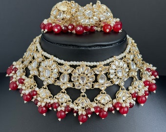 Set collana Maroon Pearl Kundan/Gioielli indiani/Collana pakistana/set da sposa indiano/Set collana da sposa/gioielli bollywood/gioielli punjabi