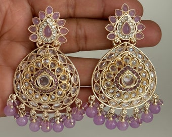 Polki Stone Kundan chandbali Earrings/Kundan Stone Chandbali/Indian Earrings/pearl Earring/Pakistani Earrings/Statement Earrings