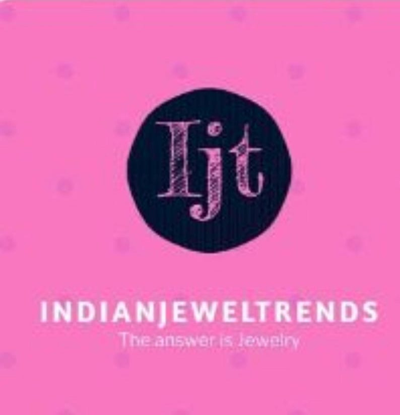May include: A pink background with a black circle containing the text "Ijt" in white. Below the circle is the text "INDIANJEWELTRENDS" in white and the text "The answer is jewelry" in white.