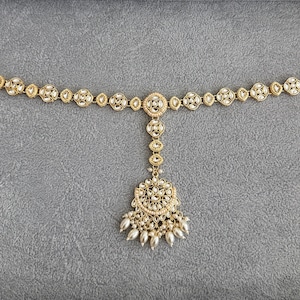 Witgouden Kundan-hoofdband/Sheesh Phool tikka/Indian Bridal Matha Patti/Sheesh Patti/Matha phool/Pakistaans/11 inch