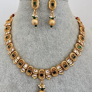 Green Gold Kundan Necklace, Indian Jewelry, indian wedding necklace, bridal jewelry, Punjabi Pakistani south Indian necklace