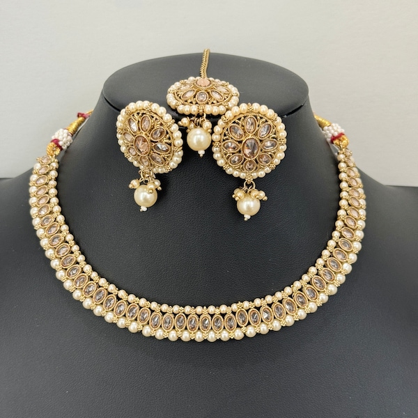 White Antique Polki Kundan Necklace, Kundan Choker, Indian jewelry, Pakistani necklace, punjabi necklace, bridal, indian wedding