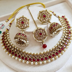Ruby Antique Polki Kundan Necklace, Kundan Choker, Indian jewelry, Pakistani necklace, punjabi necklace, bridal, indian wedding
