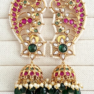 RubyGreen Pacchi Kundan Gold-plated Earcuff Earrings /Celebrity Earcuff Jhumkas/Traditional ethnic earrings/Trendy Statement earrings/Bridal