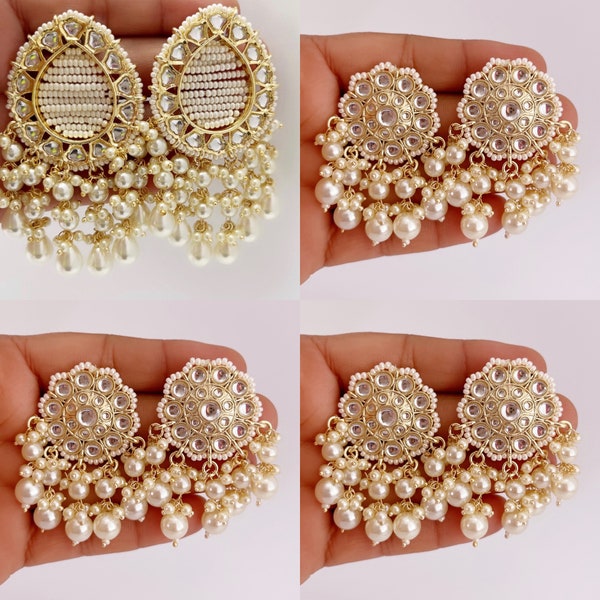 Bollywood Pearl Kundan Stud Earrings/Indian Studs/Indian Earrings/Indian Jewelry/Kundan Studs/Sabyasachi studs/Bridal Jewelry/Indian wedding