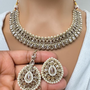 Multi Antique Polki Kundan necklace set/Reverse Ad Necklace/Statement necklace/Indian/Punjabi Necklace/Pakistani Jewelry/Bridal necklace/