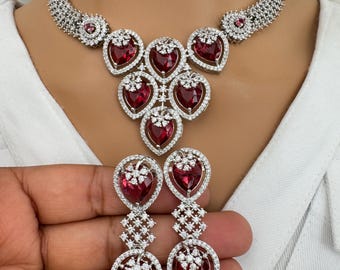 Parure de collier en rubis et diamants, bijoux de mariage indiens