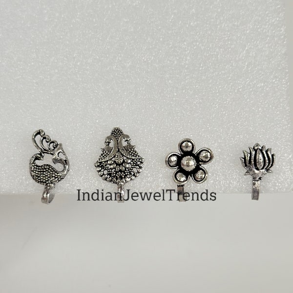 Oxidized Nose Pin/Nath/Nathani/Boho Jewelry/Nose Clip/Ear Cuff/NON piercing nose ring/Bollywood Jewelry/Alia bhatt nose pin