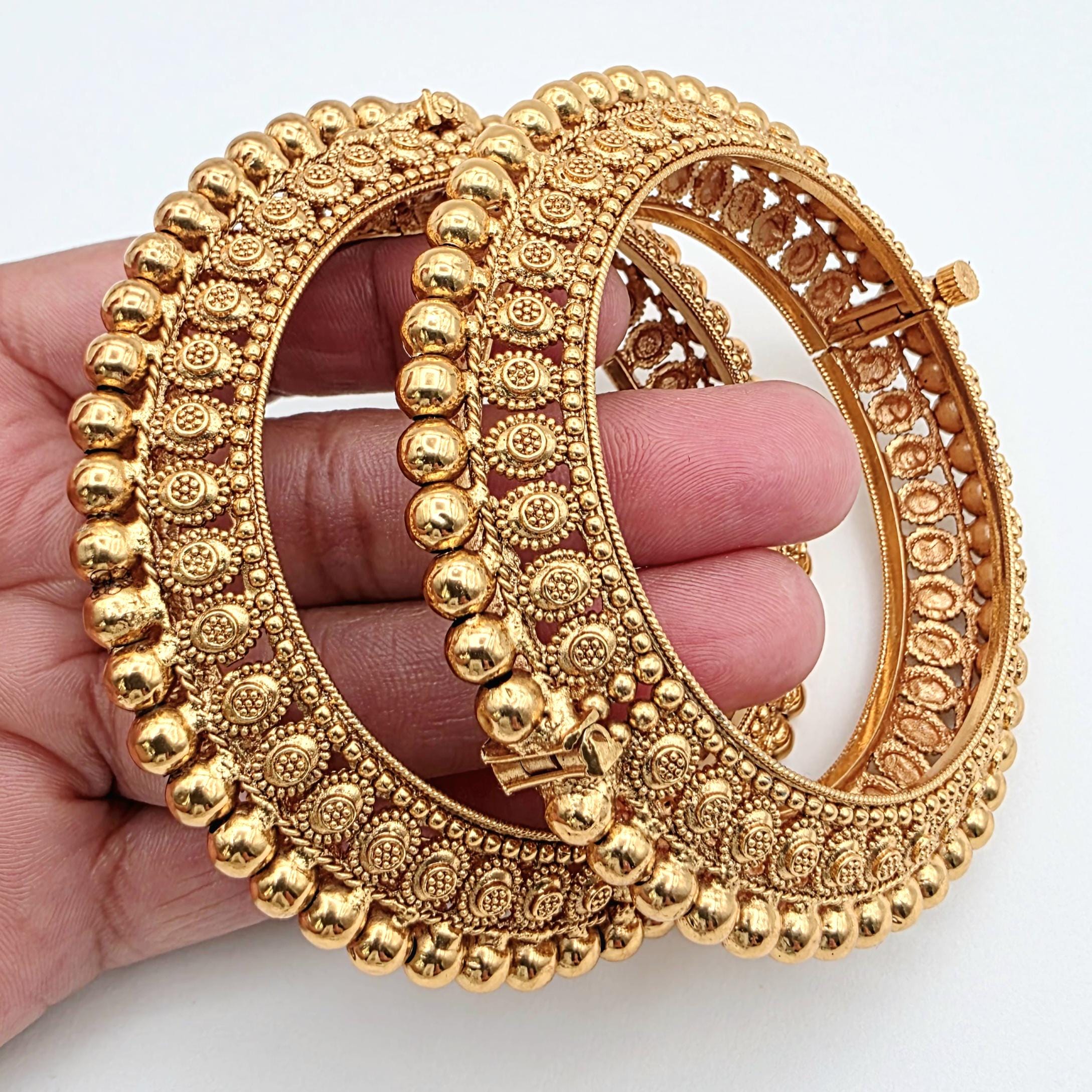Gold Kada Bangles (pair) - Antique Indian Temple Jewelry - Etsy