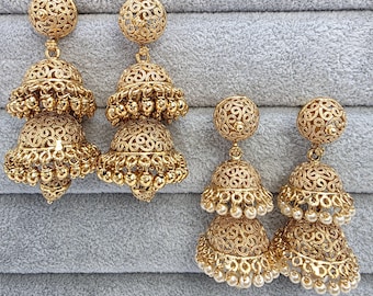Gold Plated Jhumka/double Layered Light Weight Jhumka/temple