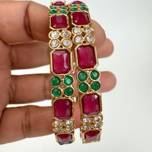 RubyGreen Kemp Stones Bangles/Antique gold Kada/ISouth Indian Wedding jewelry/Bridal bangles/temple jewelry/Openable bangles\Gift for Her
