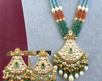 Multi gold plated Moissanite Kundan Mala Necklace/Long Necklace/Indian Jewelry/Mala/Pendent Set/Rani haar/Bridal Necklace/Indian Wedding