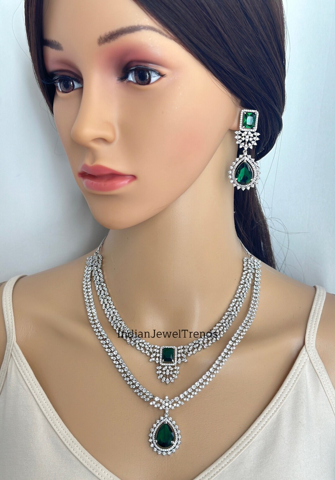 Emerald CZ Diamond Necklace American Diamond Wedding Etsy