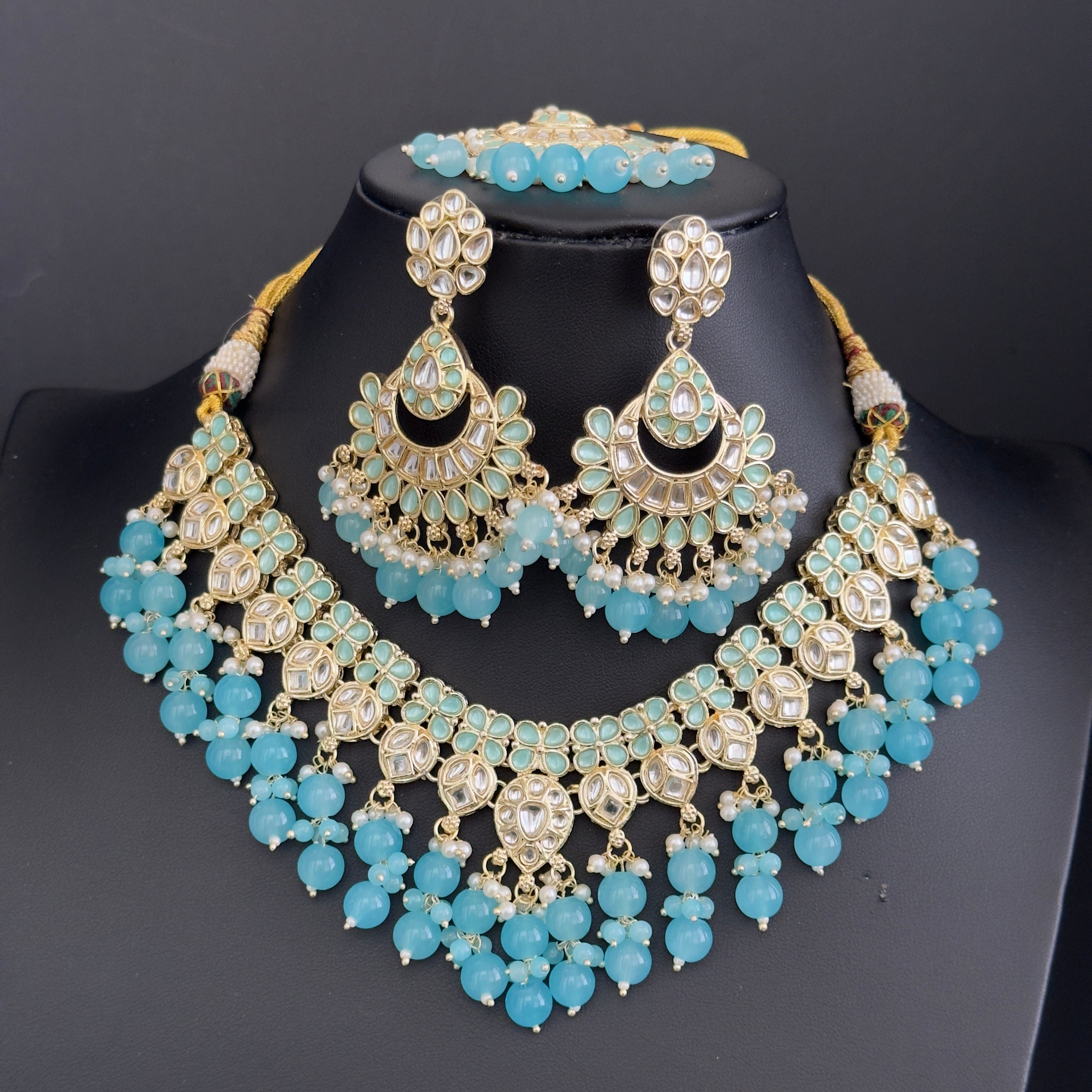 Aheli Elegant Wedding Party Jewelry Set - Faux White Stones Necklace With Maang Tikka, Indian Ethnic Fashion For Women - View #10