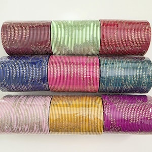 Indian Fancy Thin Metal Bangles/Colorful gold dust/Glitter/Bridal/Wedding/Pakistani/Festive/Return Gift/36 PCs/ 3 Dozen set
