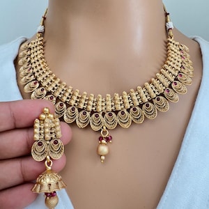 Ruby Gold Necklace South Indian Jewelry Temple Jewelry Guttapusalu Necklace Wedding necklace