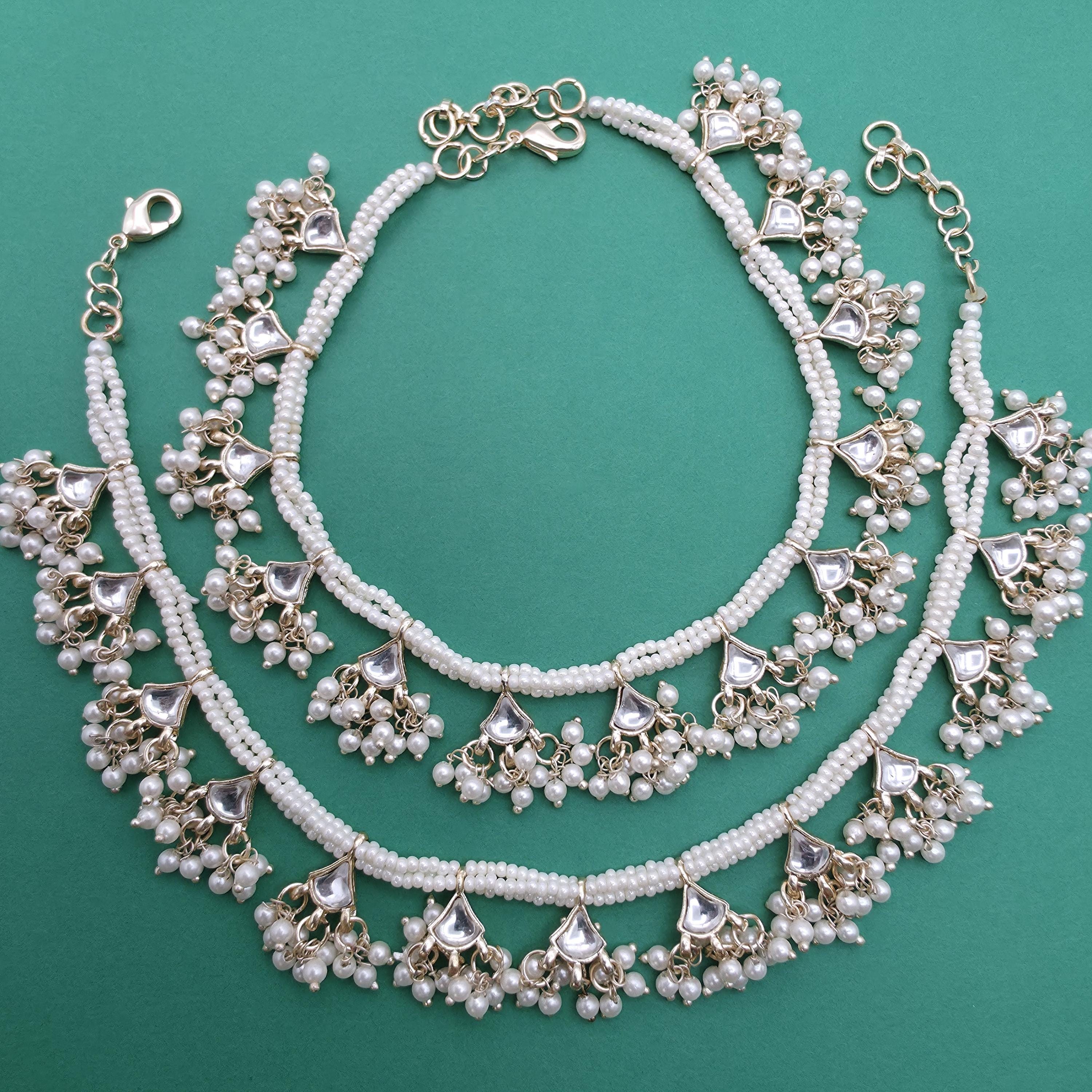 Gold Plated Kundan Anklet Pair/payal/moti Payal/jhanjran/panjeb