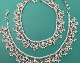 Gold Plated Moti Payal Anklet Pair - Indian Boho Jewelry