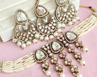 White Pearl Kundan Necklace Set/ Kundan Necklace / Bollywood