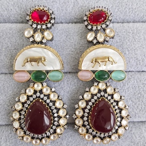 Multi Sabyasachi-inspired MOP Moissanite Kundan earrings, Victorian earrings,Designer earrings, statement earrings,Gift For her