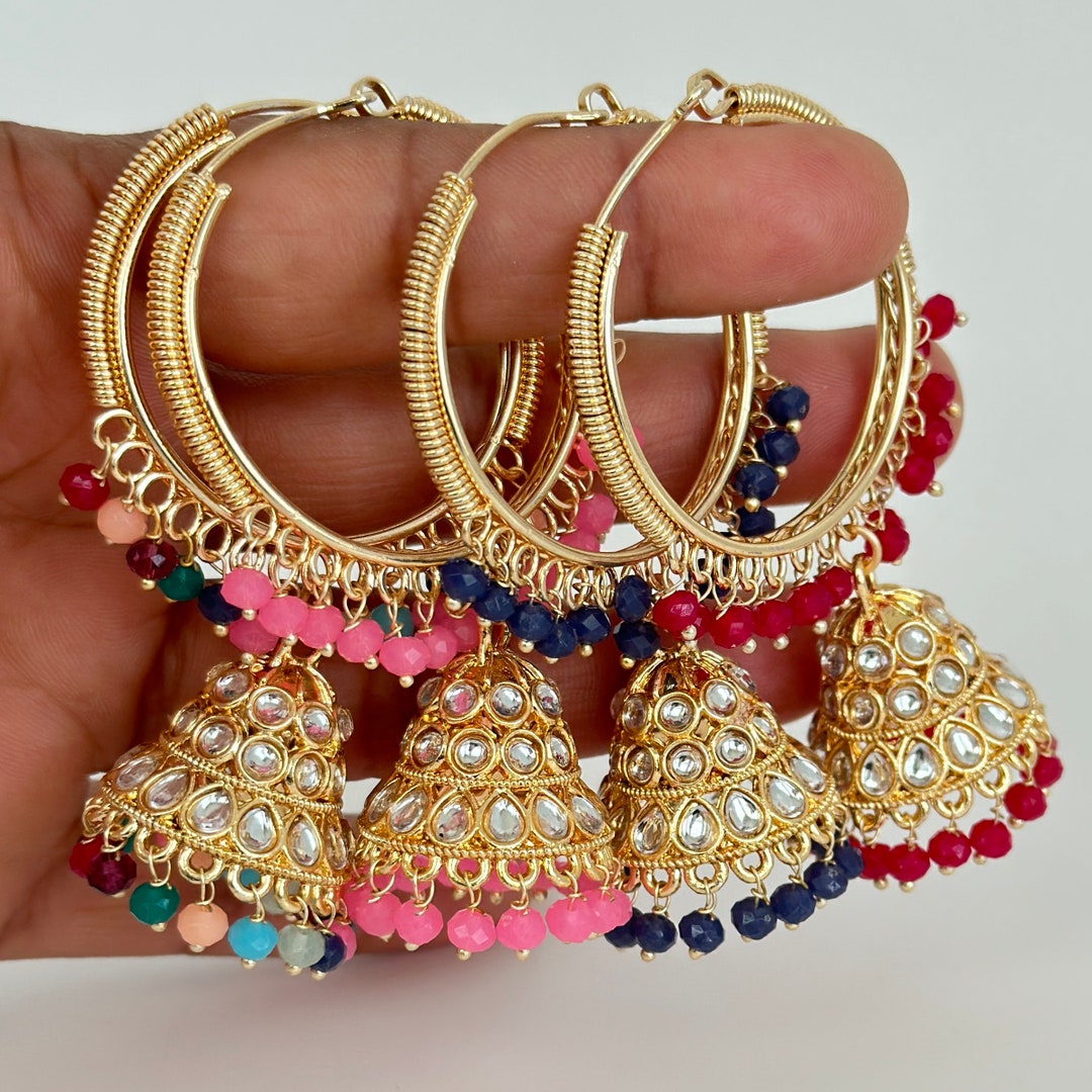 Kundan Stone Bali Jhumka/hoop Jhumka/hoop Earrings/indian  Jewelry/pakistani/punjabi/indian/statement Earring/indian Wedding/jhumka  Earrings - Etsy Israel, image size:1080x1080