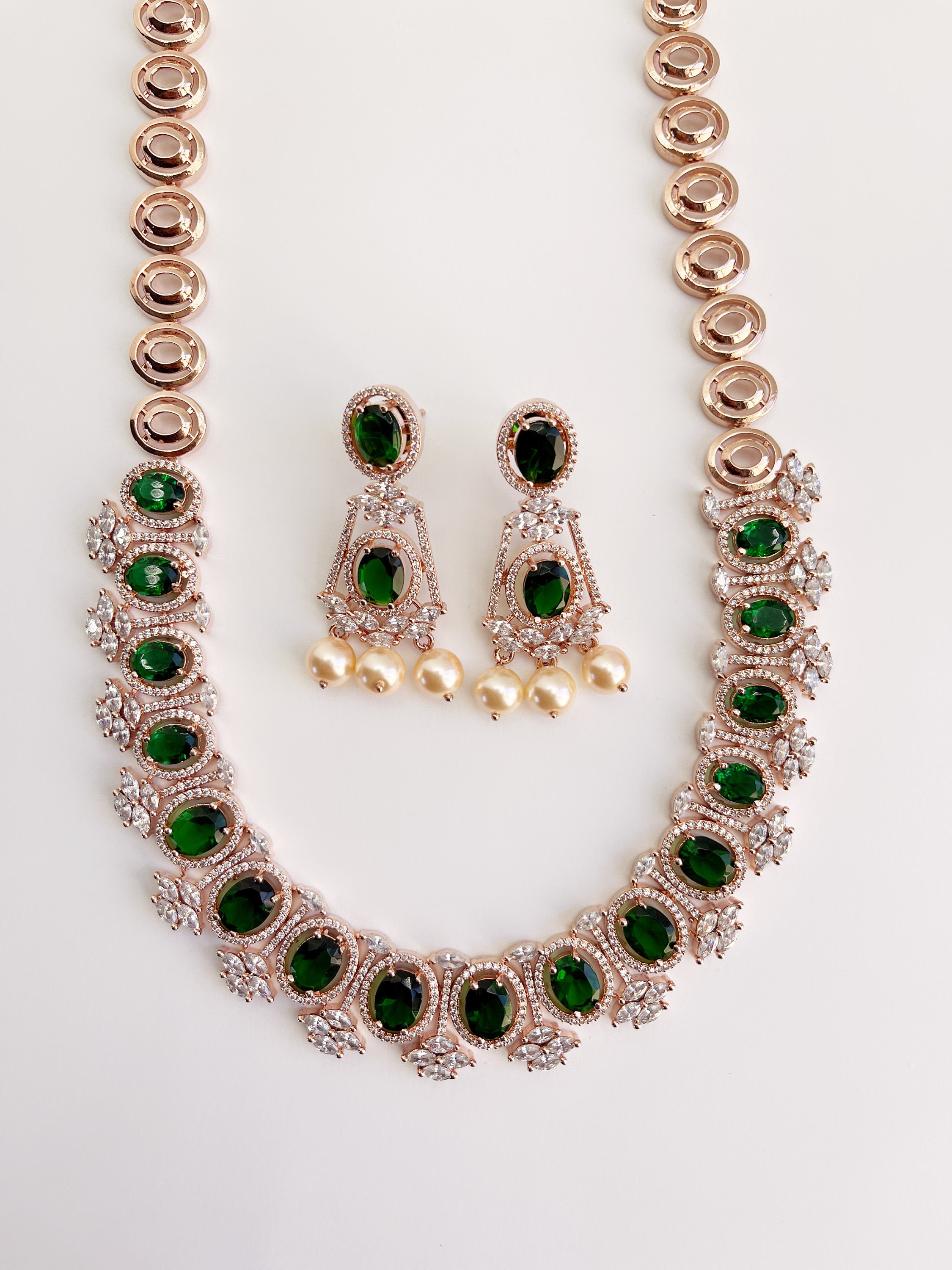 Sleek Diamond necklace set/American Diamond/CZ Stones Necklace Set/Elegant Jewelry/Unique Jewelry/Indian Jewelry/Pakistani/Bollywood Jewelry