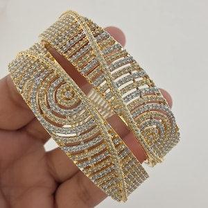 Set of 2 Cz Classic Bangles With 2 Tone Plating /CZ Bangles/Bracelet/Indian Party Bangles/CZ stone bangle/Indian wedding/bridal jewelry 2pcs