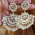 White gold Pearl Kundan chandbali Earrings, White chandbali earrings, Indian pakistani wedding jewelry, bridesmaid gift