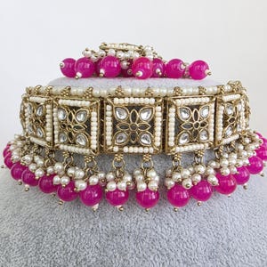 Hot Pink Pearl Kundan Choker Set/Kundan Choker/ Bollywood Jewelry/ Indian Pakistani necklace/Punjabi necklace/bridal necklace/Indian wedding