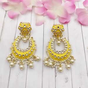 Light weight Kundan Earrings/ Kundan meenakari Chandbali/Indian Earrings/pearl Earrings/Pakistani Earrings/Statement Earrings/bridal/wedding