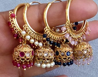 Small Gold plated polki Hoop Earrings/Bali Jhumkas/Traditional  earrings/Trendy earrings/Statement earrings/Bridal jewelry/Pakistani/Punjabi