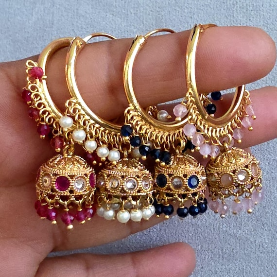 Small Gold plated polki Hoop Earrings/Bali Jhumkas/Traditional  earrings/Trendy earrings/Statement earrings/Bridal jewelry/Pakistani/Punjabi